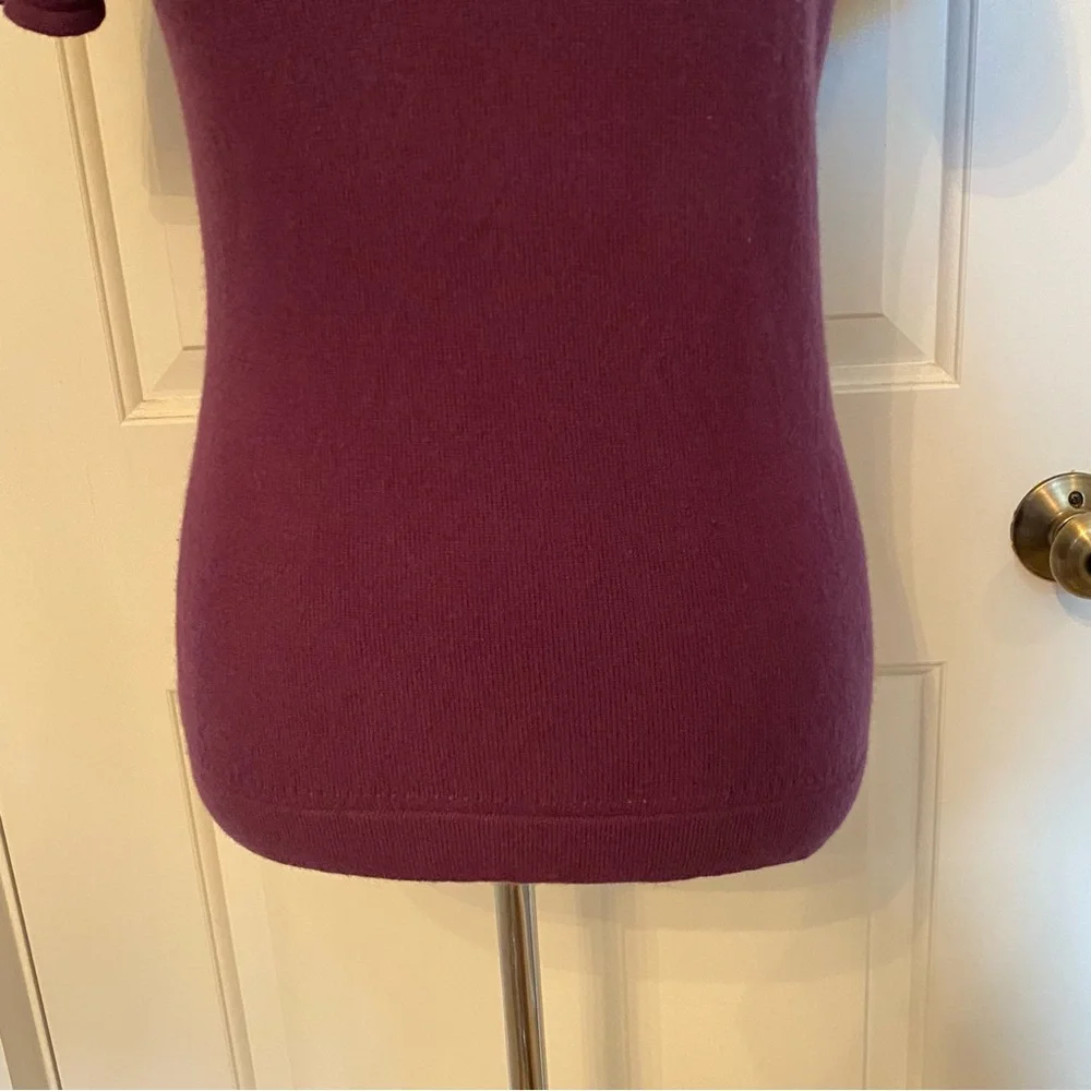 KINROSS SWEATER CASHMERE CREWNECK ROUND PURPLE SHORT SLEEVE SMALL S FIT